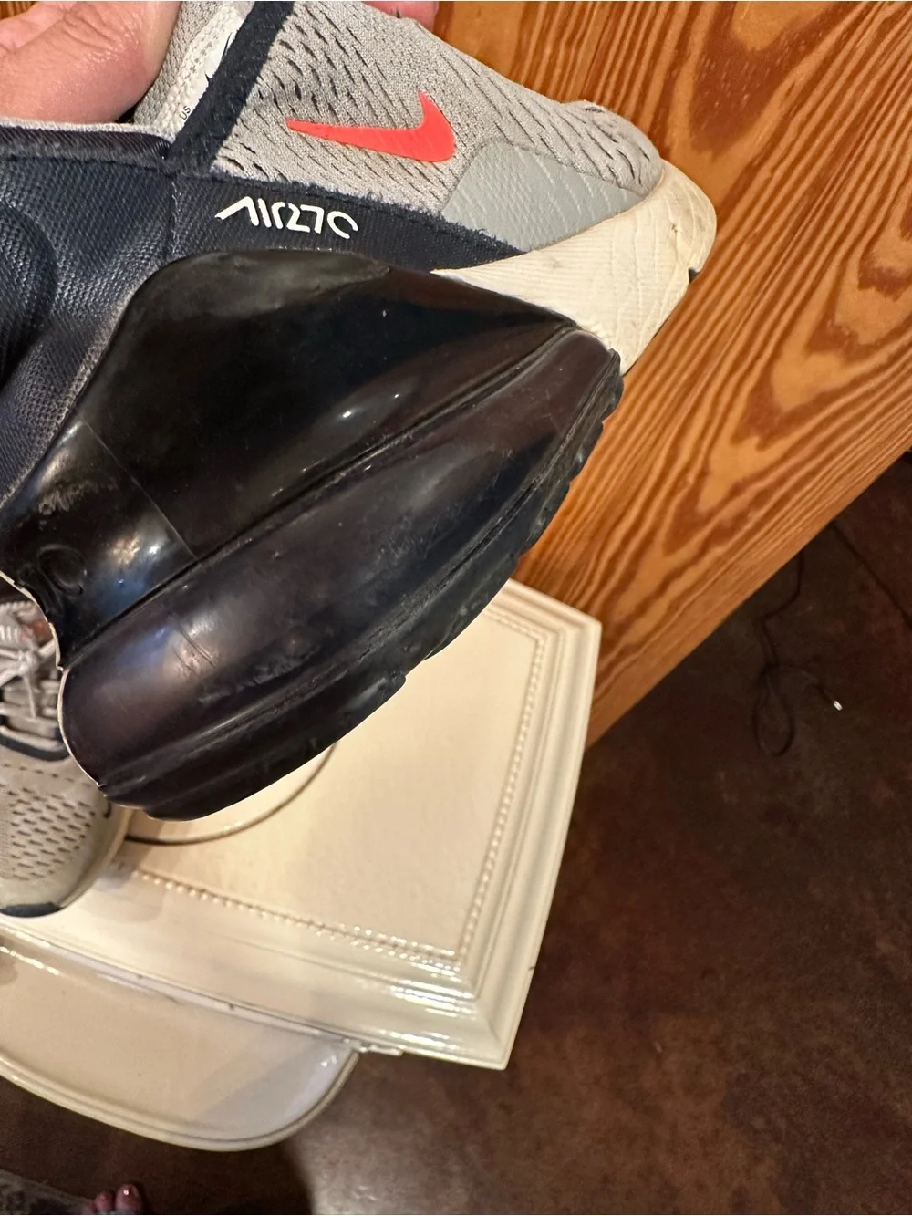 Nike Kids Air Max 270 in Grey with Black and Red Accents